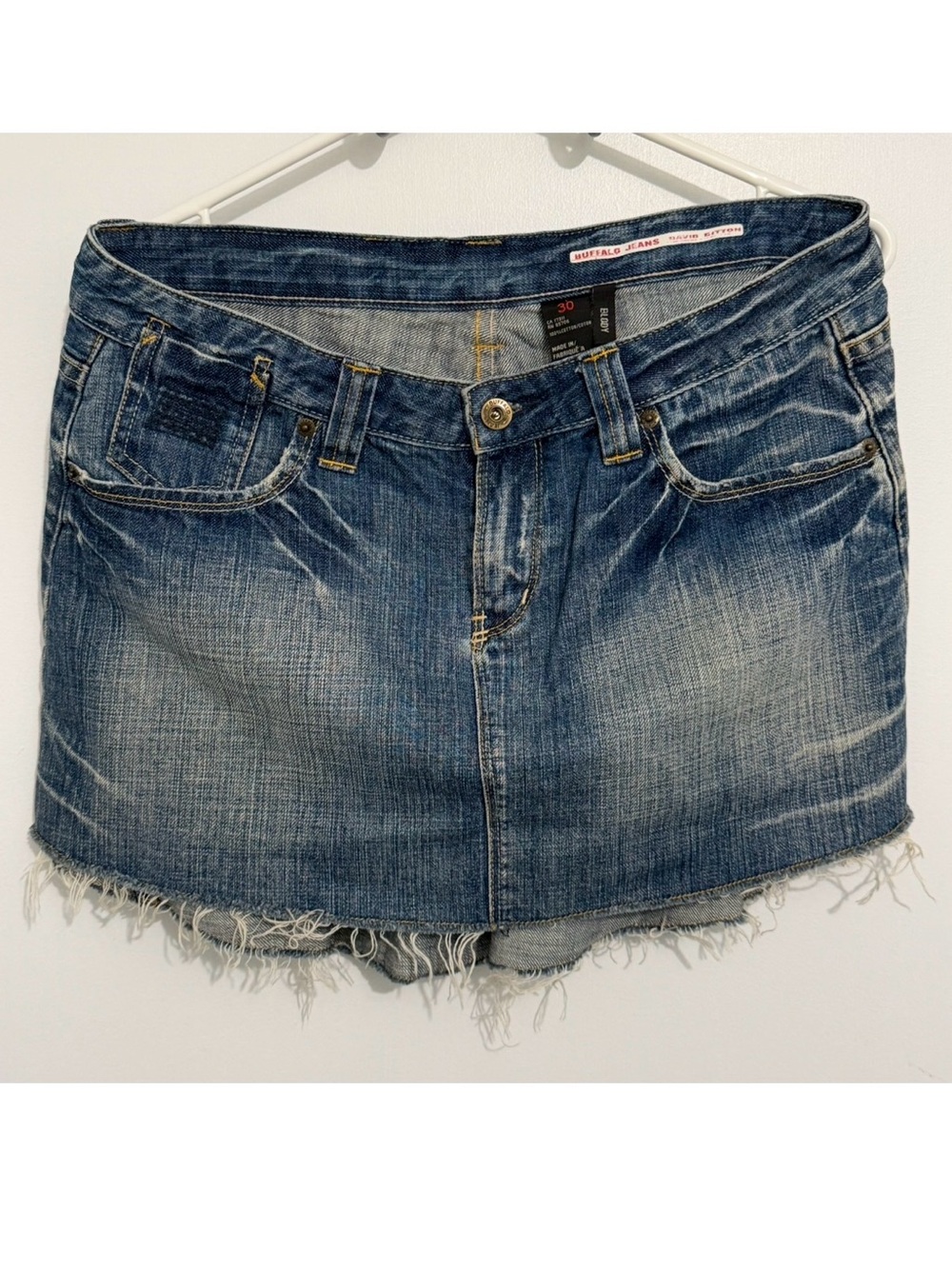 Buffalo David Bitton Distressed Blue Denim Mini Skirt